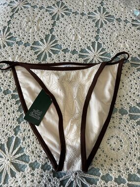 Wild Fable Cream Bikini Bottom with Brown Trim
